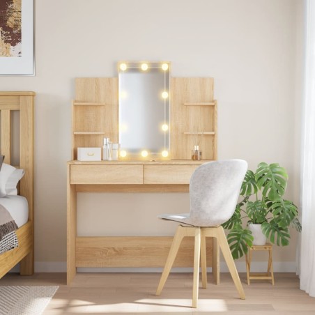 vidaXL Tocador con luces LED roble Sonoma 96x40x142 cm