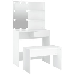 vidaXL Juego de tocador con LED madera contrachapada blanco