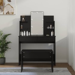 vidaXL Juego de tocador con LED madera contrachapada negro