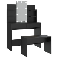 vidaXL Juego de tocador con LED madera contrachapada negro