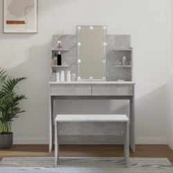 vidaXL Juego de tocador con LED madera contrachapada gris hormigón