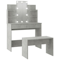 vidaXL Juego de tocador con LED madera contrachapada gris hormigón