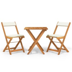 vidaXL Mesa y sillas plegables terraza 3 pzas y cojines madera acacia 
