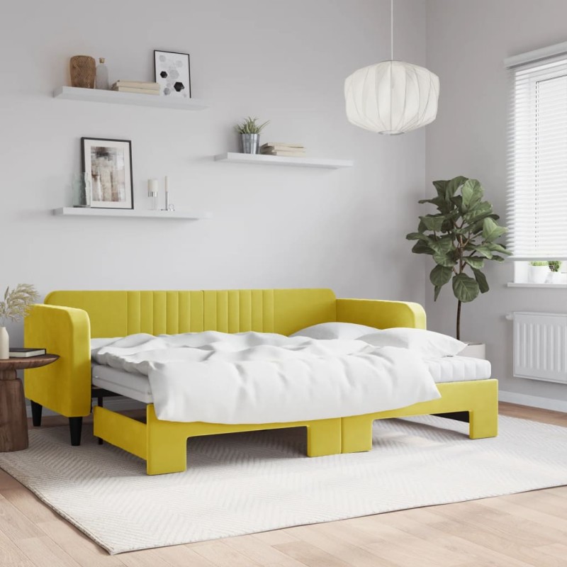 vidaXL Sofá cama nido con cajones terciopelo amarillo 80x200 cm vidaXL Sofá cama nido con cajones terciopelo amarillo 80x200 cm