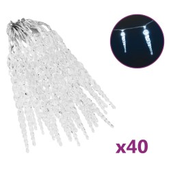 vidaXL Luces carámbanos de Navidad 40 uds acrílico blanco frío
