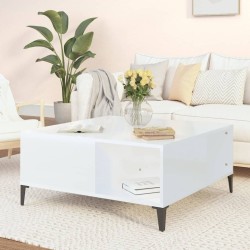vidaXL Mesa de centro madera contrachapada blanco brillo 80x80x36,5 cm