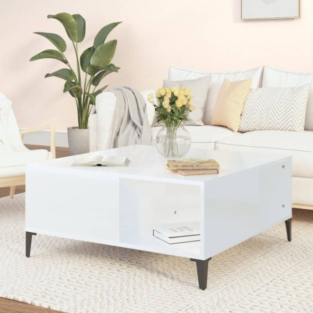 vidaXL Mesa de centro madera contrachapada blanco brillo 80x80x36,5 cm
