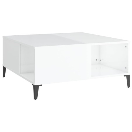 vidaXL Mesa de centro madera contrachapada blanco brillo 80x80x36,5 cm