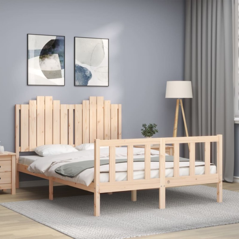 vidaXL Estructura de cama con cabecero madera maciza 140x200 cm vidaXL Estructura de cama con cabecero madera maciza 140x200 cm