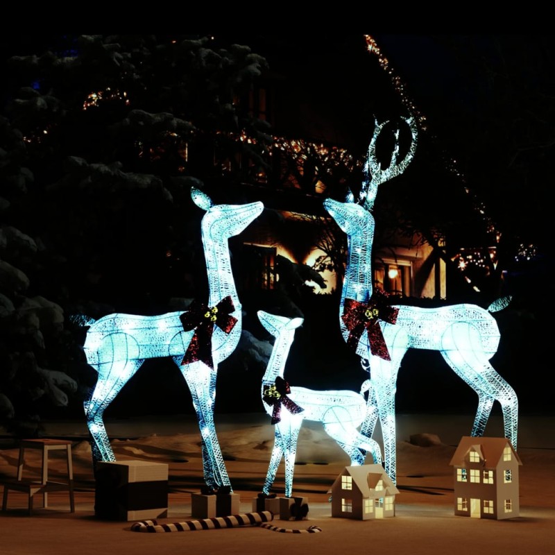 vidaXL Figuras familia de renos de Navidad blanco y plateado 201 LED vidaXL Figuras familia de renos de Navidad blanco y plateado 201 LED