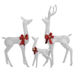 vidaXL Figuras familia de renos de Navidad blanco y plateado 201 LED 