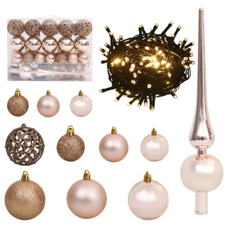vidaXL Set de bolas de Navidad 61 pzas con pico 150 LED oro rosa