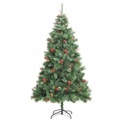 vidaXL Árbol de Navidad artificial con piñas y bayas 210 cm