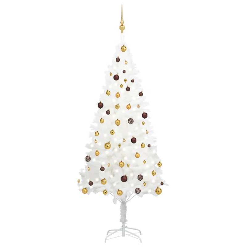 vidaXL Árbol de Navidad preiluminado con luces y bolas blanco 210 cm vidaXL Árbol de Navidad preiluminado con luces y bolas blanco 210 cm