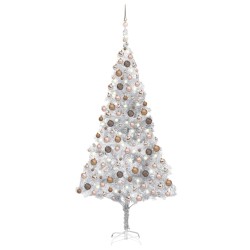 vidaXL Árbol de Navidad preiluminado con luces y bolas plateado 240 cm