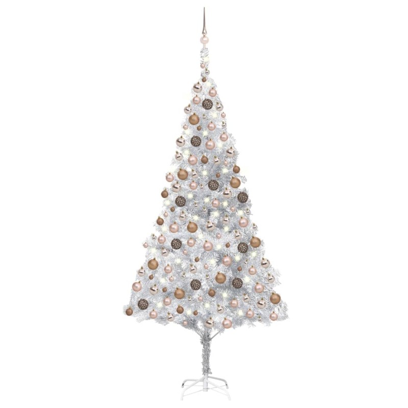 vidaXL Árbol de Navidad preiluminado con luces y bolas plateado 240 cm vidaXL Árbol de Navidad preiluminado con luces y bolas plateado 240 cm