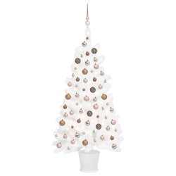 vidaXL Árbol de Navidad preiluminado con luces y bolas blanco 90 cm