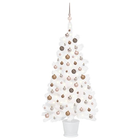 vidaXL Árbol de Navidad preiluminado con luces y bolas blanco 90 cm