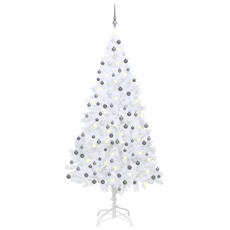 vidaXL Árbol de Navidad preiluminado con luces y bolas blanco 240 cm vidaXL Árbol de Navidad preiluminado con luces y bolas blanco 240 cm
