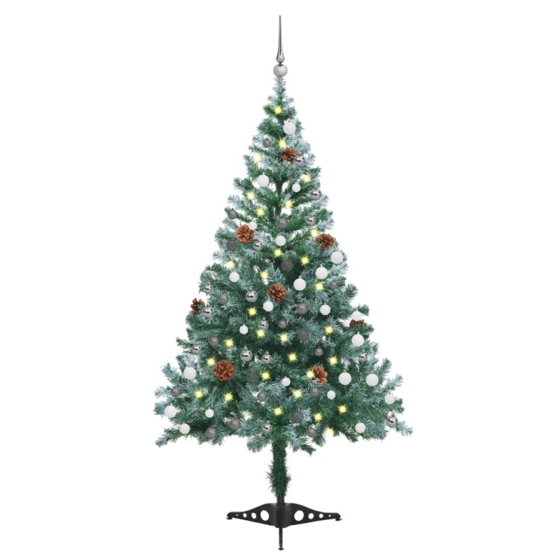 vidaXL Árbol de Navidad helado con luces LED, bolas y piñas 150 cm vidaXL Árbol de Navidad helado con luces LED, bolas y piñas 150 cm