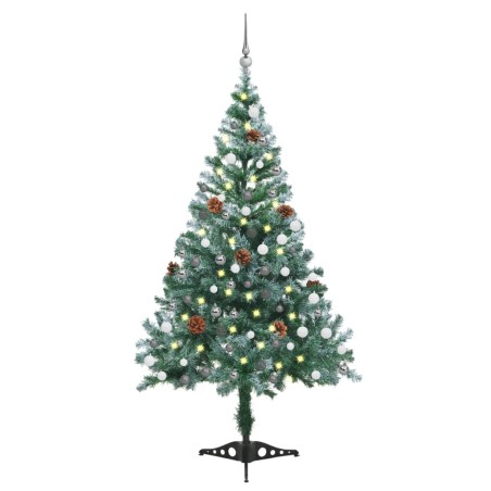 vidaXL Árbol de Navidad helado con luces LED, bolas y piñas 150 cm 