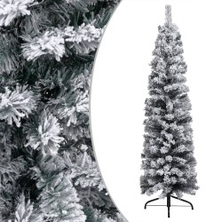 vidaXL Árbol de Navidad delgado con nieve PVC verde 150 cm