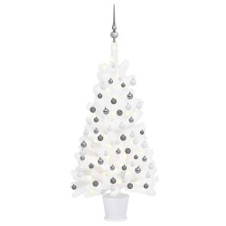 vidaXL Árbol de Navidad preiluminado con luces y bolas blanco 90 cm