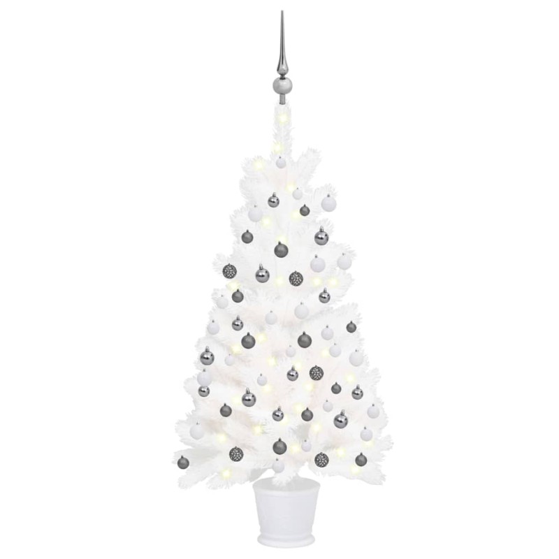 vidaXL Árbol de Navidad preiluminado con luces y bolas blanco 90 cm vidaXL Árbol de Navidad preiluminado con luces y bolas blanco 90 cm
