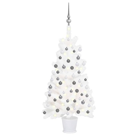 vidaXL Árbol de Navidad preiluminado con luces y bolas blanco 90 cm