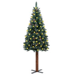 vidaXL Árbol de Navidad delgado madera auténtica y nieve verde 150 cm