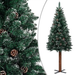 vidaXL Árbol de Navidad delgado madera auténtica y nieve verde 150 cm
