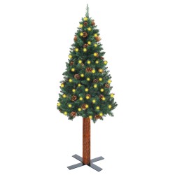 vidaXL Árbol de Navidad delgado madera auténtica y piñas verde 180 cm
