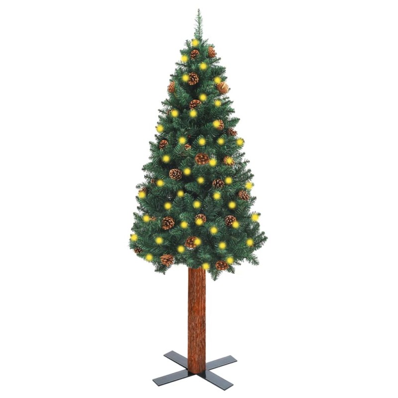 vidaXL Árbol de Navidad delgado madera auténtica y piñas verde 180 cm vidaXL Árbol de Navidad delgado madera auténtica y piñas verde 180 cm