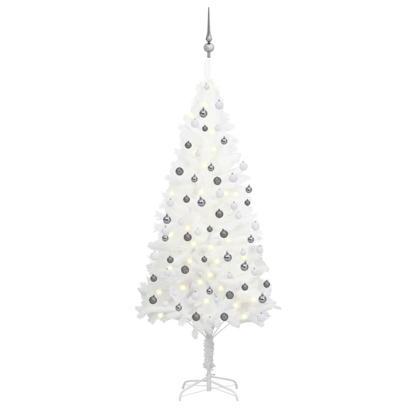 vidaXL Árbol de Navidad preiluminado con luces y bolas blanco 180 cm vidaXL Árbol de Navidad preiluminado con luces y bolas blanco 180 cm