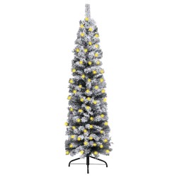 vidaXL Árbol de Navidad delgado con nieve PVC verde 210 cm