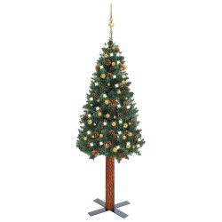 vidaXL Árbol de Navidad delgado con luces y bolas verde 180 cm
