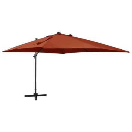 vidaXL Sombrilla voladiza con poste y luces LED terracota 300 cm