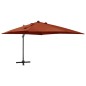 vidaXL Sombrilla voladiza con poste y luces LED terracota 300 cm vidaXL Sombrilla voladiza con poste y luces LED terracota 300 cm