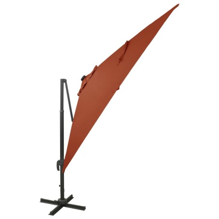 vidaXL Sombrilla voladiza con poste y luces LED terracota 300 cm