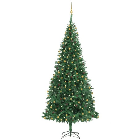 vidaXL Árbol de Navidad preiluminado con luces y bolas verde 300 cm
