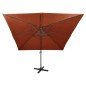 vidaXL Sombrilla voladiza con poste y luces LED terracota 300 cm vidaXL Sombrilla voladiza con poste y luces LED terracota 300 cm