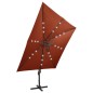 vidaXL Sombrilla voladiza con poste y luces LED terracota 300 cm vidaXL Sombrilla voladiza con poste y luces LED terracota 300 cm