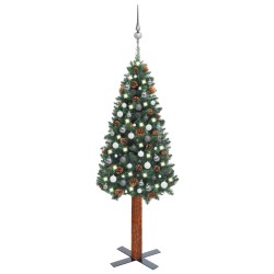 vidaXL Árbol de Navidad delgado con luces y bolas verde 180 cm