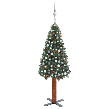 vidaXL Árbol de Navidad delgado con luces y bolas verde 180 cm