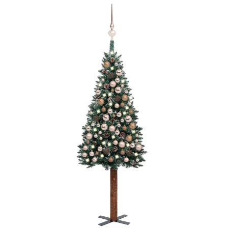vidaXL Árbol de Navidad delgado con luces y bolas verde 180 cm