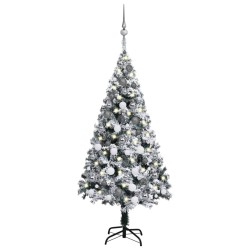 vidaXL Árbol de Navidad delgado con luces y bolas verde 120 cm