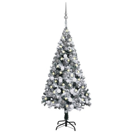vidaXL Árbol de Navidad delgado con luces y bolas verde 120 cm