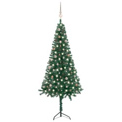 vidaXL Árbol de Navidad artificial de esquina LED y bolas verde 240 cm 