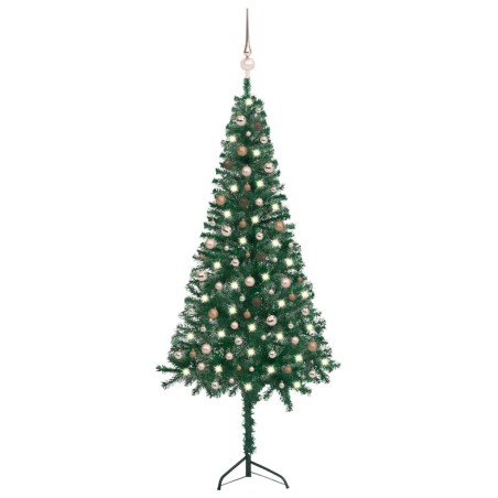 vidaXL Árbol de Navidad artificial de esquina LED y bolas verde 240 cm 