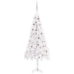 vidaXL Árbol de Navidad de esquina LED y bolas PVC blanco 240 cm 